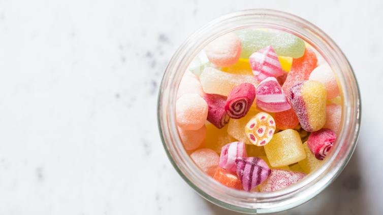 Bowl of assorted colorful candy